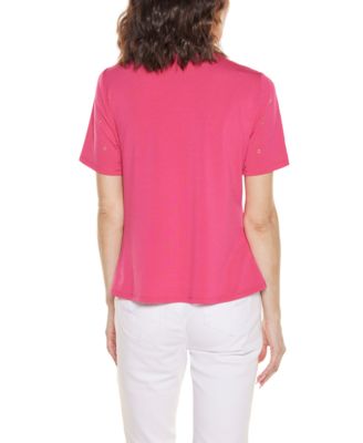 Women's Grommet and Nailhead Pleated Hem Top