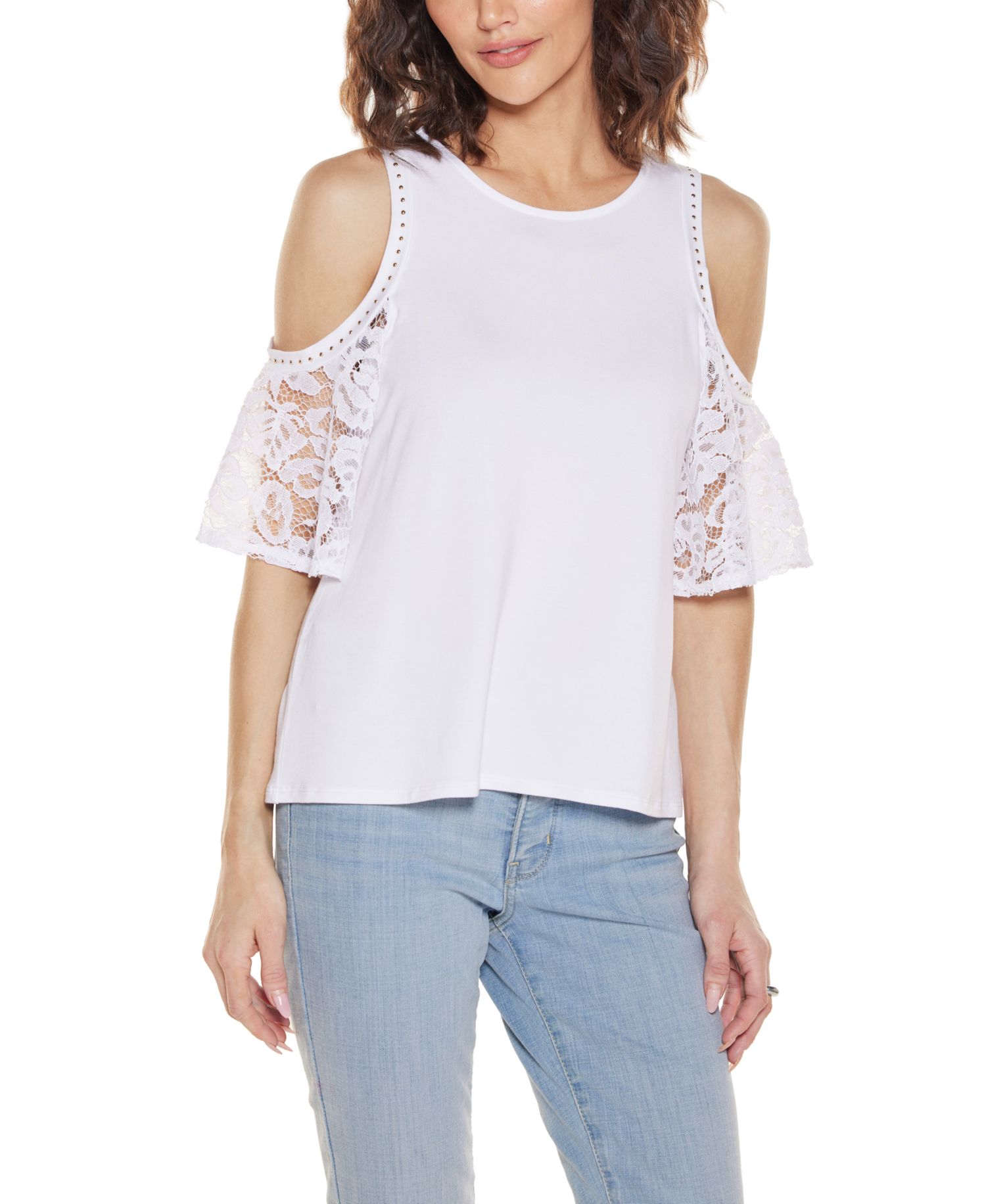 Plus Crochet Lace Cold Shoulder Top