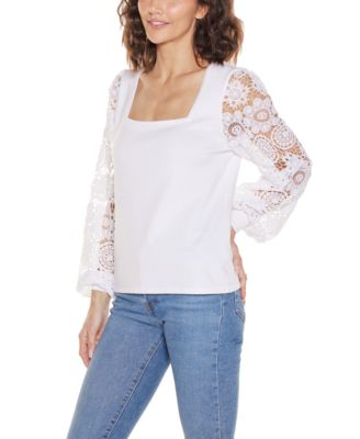 Women's Crochet Lace Blouson Sleeve Sweater
