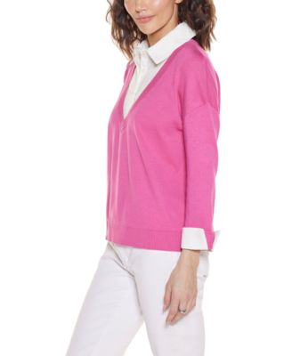 Women's Woven Collar Twofer Sweater