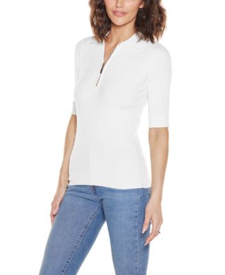 Women's Collared Quarter Zip Ribbed Knit Sweater
