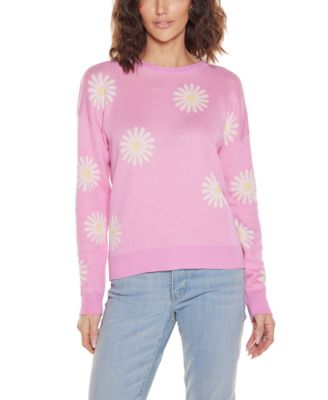 Women's Jacquard Flower Crew Neck Sweater