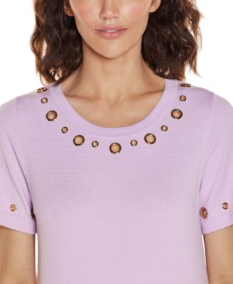 Women's Grommet Detail Crew Neck Sweater