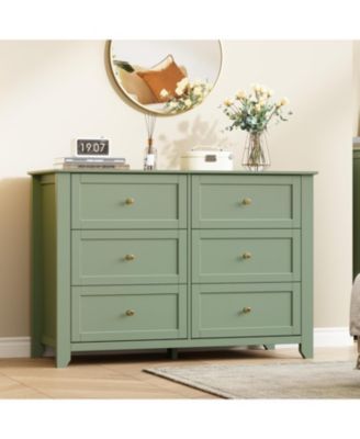 6-Drawer Dresser for Bedroom, Large Wooden Chest with Deep Drawers and Metal Knobs for Entryway, Hallway