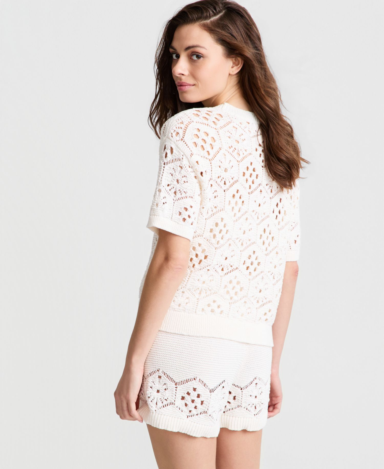 Women's Short-Sleeve Crochet Sweater