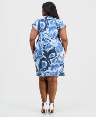 Plus Size Printed Short-Sleeve Faux-Wrap Dress