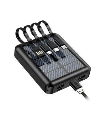 20000mAh Solar Charging Power Bank Fast Charger for Cell Phone Build-in 4 Cables, Strong LED Light, USB Cable, Micro Cable, Type C Cable, LT Cable