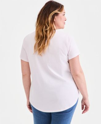 Style & Co Plus Size Perfect Short-Sleeve Open-Crewneck T-Shirt