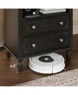 Wood Grain Nightstand with Charging Hub - 26" Tall, 2 Drawers, Open Shelf