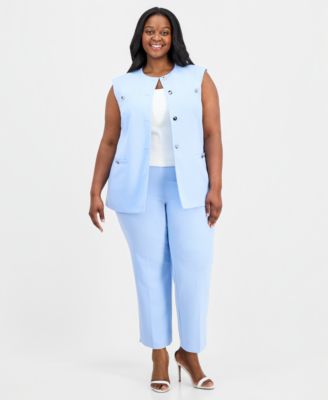 Plus Size Round-Neck Button-Front Vest