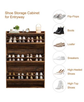 Entryway Wooden Shoe Cabinet, 3 Flip Drawers + Adjustable Shelf Organizer