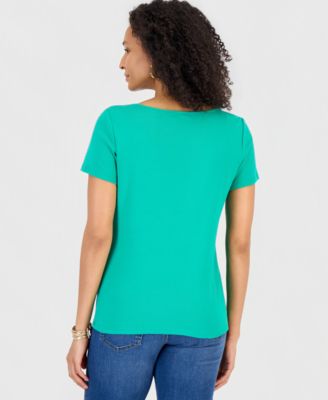 Petite Cotton Square-Neck Short-Sleeve T-Shirt