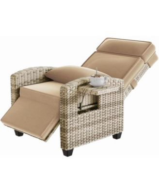 Adjustable Outdoor Wicker Recliner Chair, Patio Lounge Seating with Flip-Up Side Table