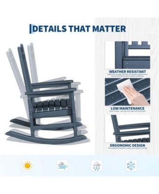 HDPE Rocking Chair Outdoor Set of 2 - Poly High Back Porch Rocker Chairs for Adults - All Weather Resistant Furniture Navy Blue