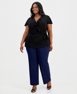 Plus Size Ruffled V-Neck Side-Tie-Top