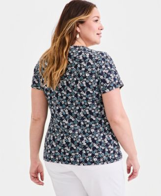 Women's Plus Size PrintedShort-Sleeve Scoop-Neck Top