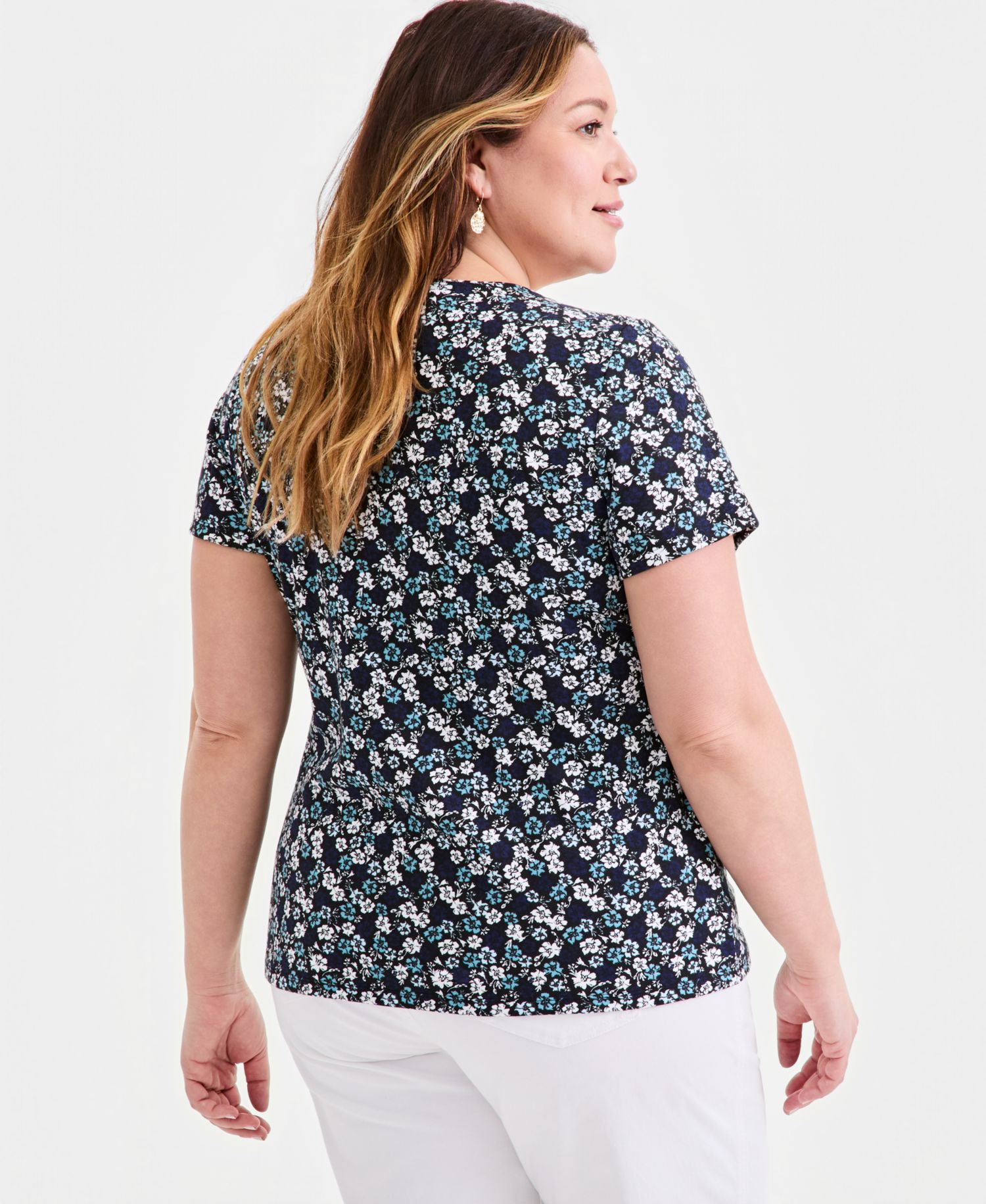 Women's Plus Size Printed Short-Sleeve Scoop-Neck Top