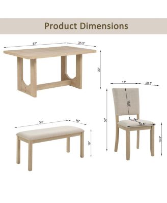 6-Piece Dining Table Set with Bench Upholstered Chairs