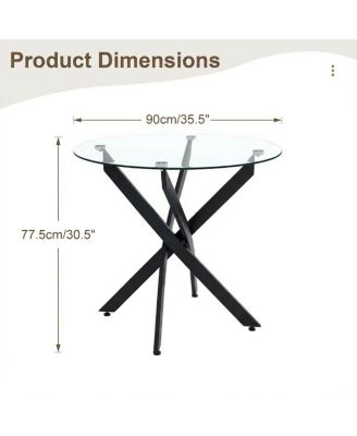 Streamdale Round Dining Table, 35.5" Glass Kitchen Table with Black Legs