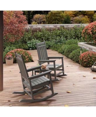 "HDPE Outdoor Rocking Chairs Set of 2, All Weather Poly High Back Porch Rockers for Adults, Durable Patio & Front Porch Furniture,