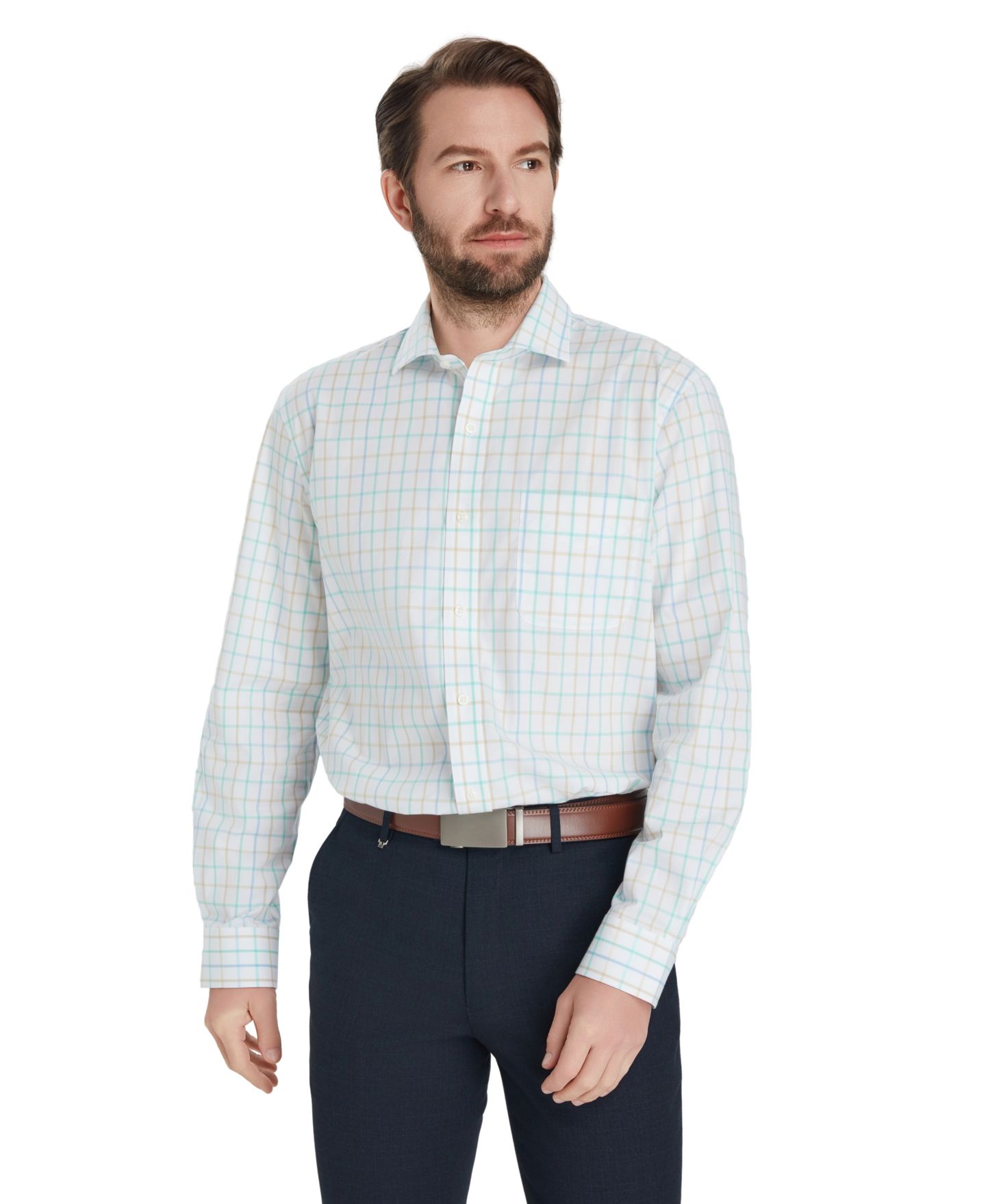 Мужская рубашка Club Room Windowpane Plaid, цвет: Мятный — фото 5