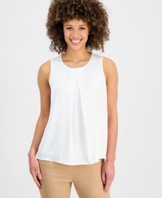 Petite Sleeveless Pleated Satin Top