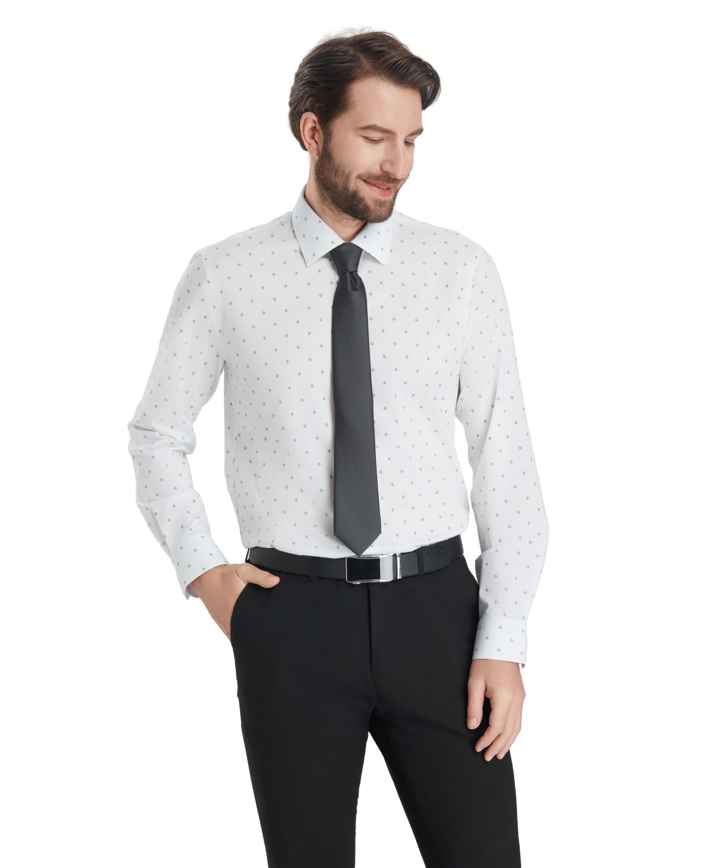 Мужская рубашка Alfani Slim-Fit Geometric Pattern Dress Shirt, цвет: Белый — фото 5