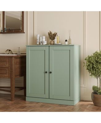 100% Solid Wood 32" Bathroom Storage Cabinet with Shaker Doors, 2-Drawers & Adjustable Shelves