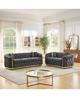 Velvet Chesterfield Couch Set, 84.6" 3 Seater & 62.6" Loveseat Sofa