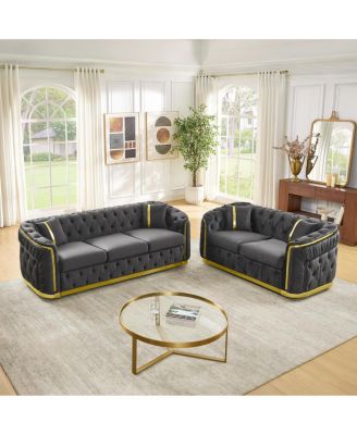 Velvet Chesterfield Couch Set, 84.6" 3 Seater & 62.6" Loveseat Sofa