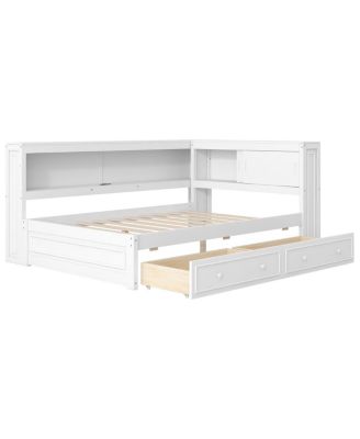 Streamdale Full Size Wood Daybed with Storage Shelves, USB, LED, and 2 Drawers