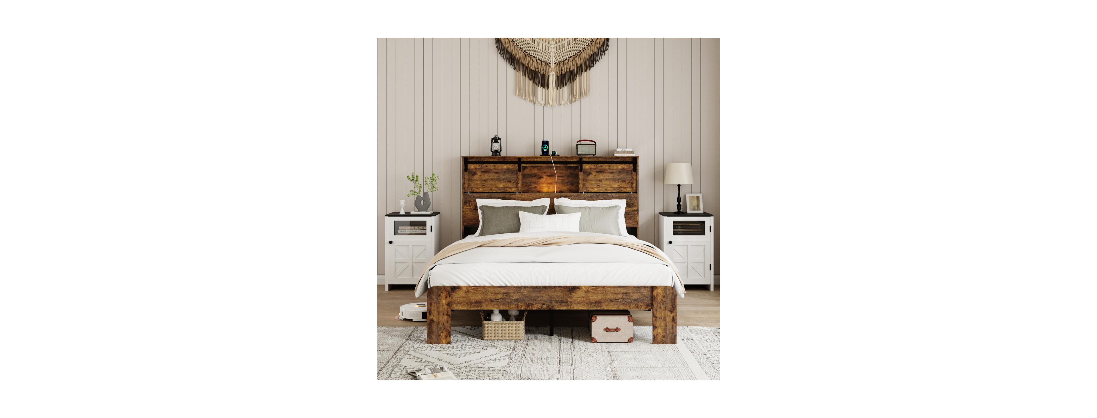Streamdale Furniture Metal Bed Frame w/Charging Station - No Box Spring Needed