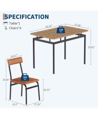 Dining Table Set for 4 5 Piece Wooden Dining Table and Chairs 4 PU Upholstered Chair Modern Metal Frame Dinette Set for Dining Room Home Dinner