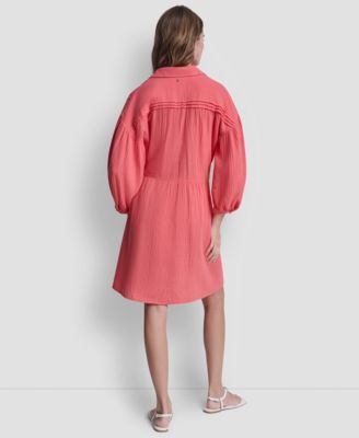 Women's Henley Pleated Tiered Dress