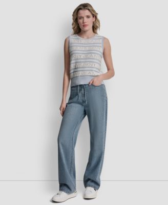 Women's Sleeveless Logo Pointelle Striped Sweater