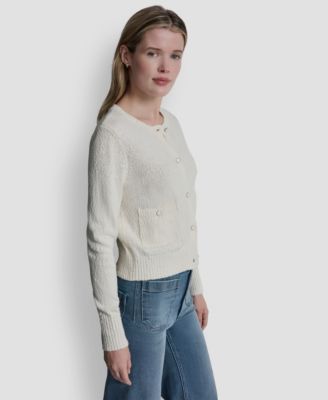 Women's Crewneck Front-Enamel Button Cardigan