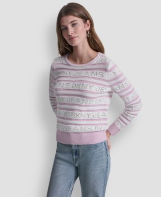 Women's Crewneck Logo Pointelle Striped Sweater