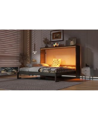 Full Size Murphy Bed with LED Light, Foldable Cabinet