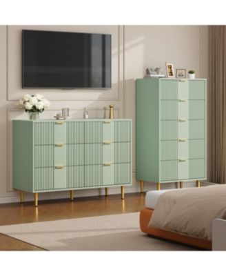 Fluted Dresser for Bedroom with 6 Drawers, 39.4" Wide Modern Chest of Drawers with Metal Handle