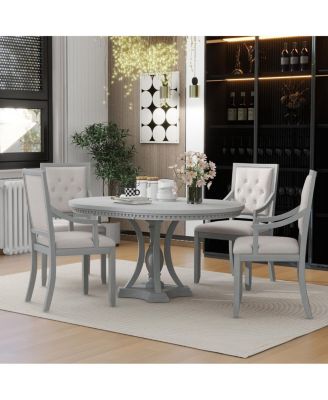 Retro Extendable Round Dining Set with 4 Chairs