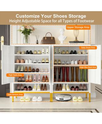 40" Tall 2-Door Metal 7-Tier Hidden Shoe Organizer Cabinet
