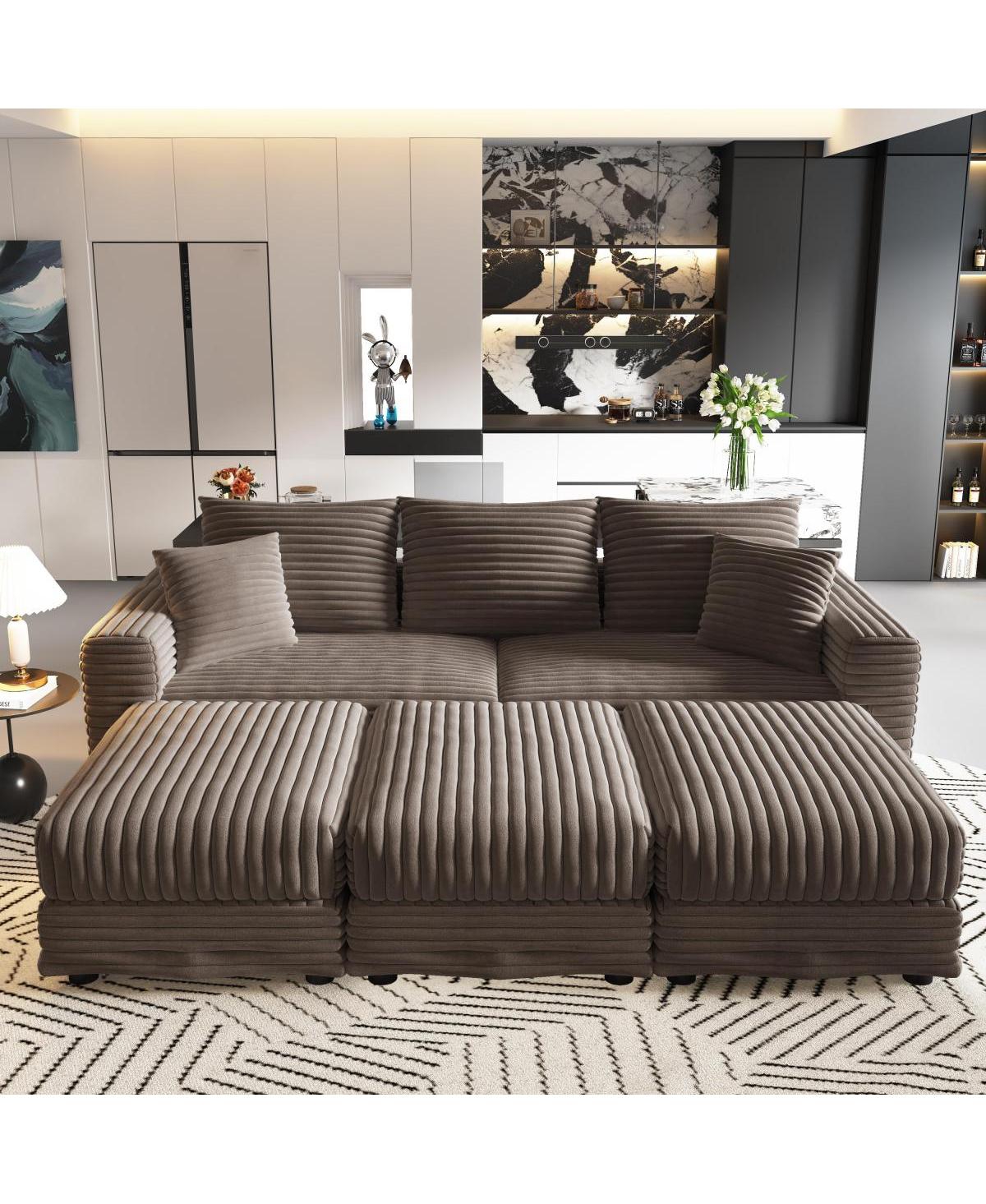 Streamdale Furniture Plush Corduroy 3-Seat Sofa with Movable Ottoman