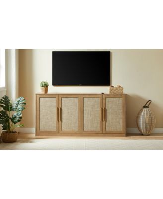 67" Rattan 4-Door Boho Buffet Cabinet, Large  Sideboard Credenza