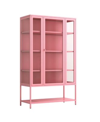 67.25" Iron Display Cabinet with Glass Door and LED Lights