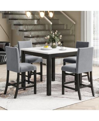 5-Piece Faux Marble Counter Height Dining Set with 4 Velvet Chairs