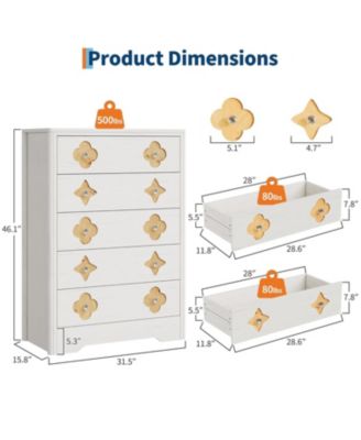 5 Drawer Tall Dresser for Bedroom, 45'' Boho Chest of Drawers, Wooden Chest with Clothes Storage Cabinet, Decorative Drawer Front Organizer