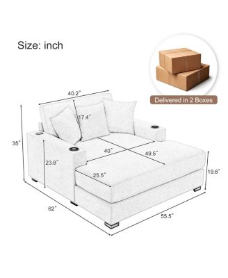 Oversized Chenille Chaise Lounger with Built-in Charge Station