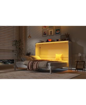 Full Size Murphy Bed with LED Light, Foldable Cabinet