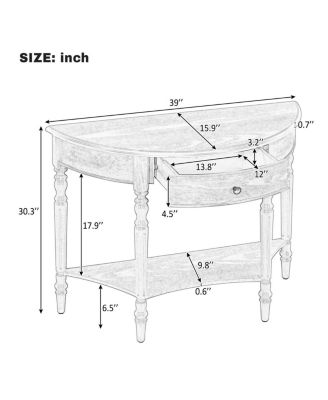 Farmhouse Half Moon Console Table with Drawer & Shelf