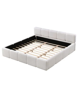 King Size Boucle Platform Bed with Thick Headboard and Footboard